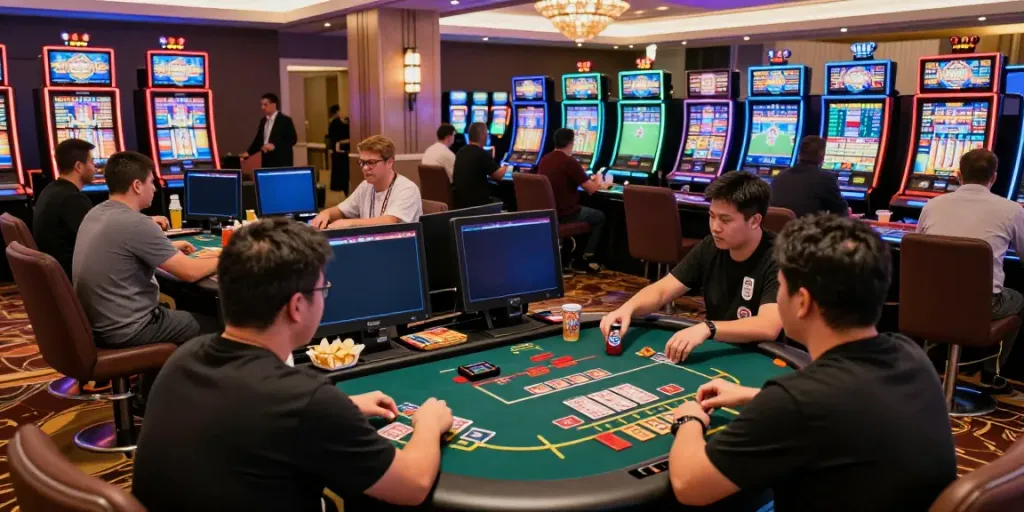 Exciting gaming atmosphere at gem88.com casino featuring players engaged at vibrant tables.