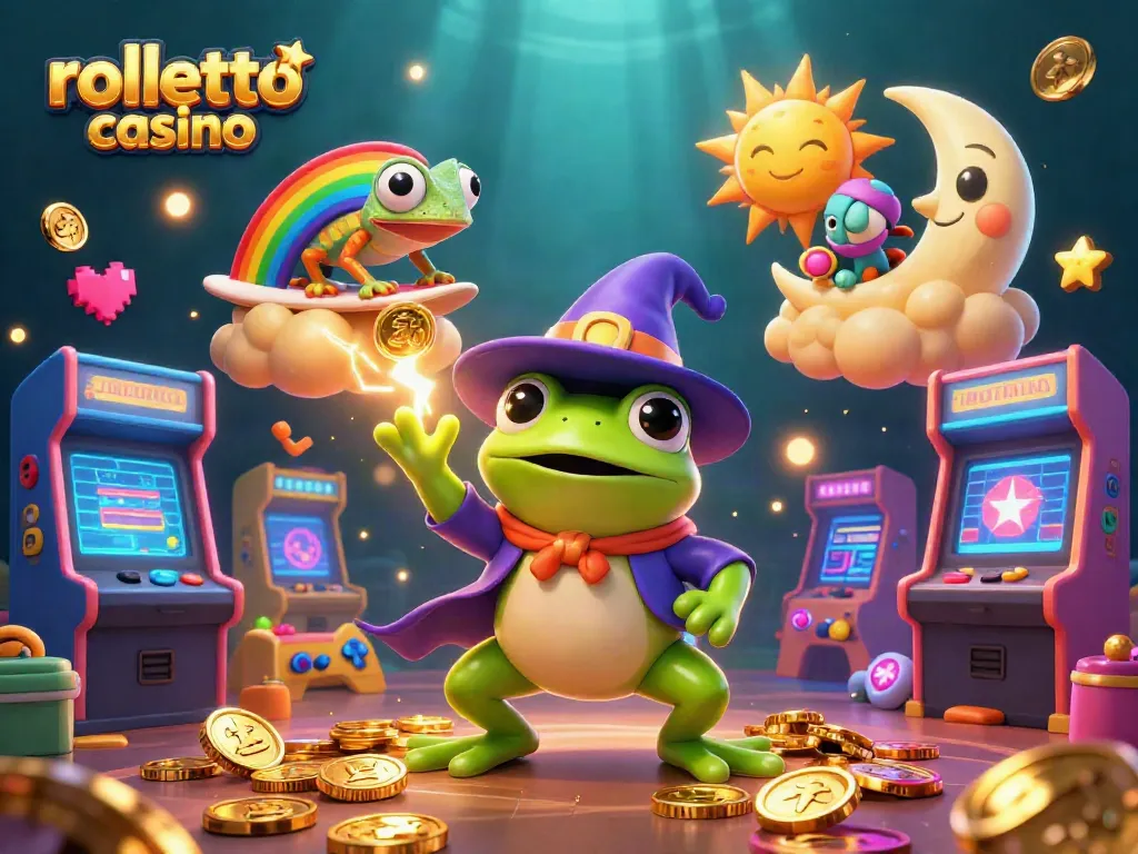 Experience rolletto casino's exciting world with golden coins and vibrant characters in a dynamic casino scene.