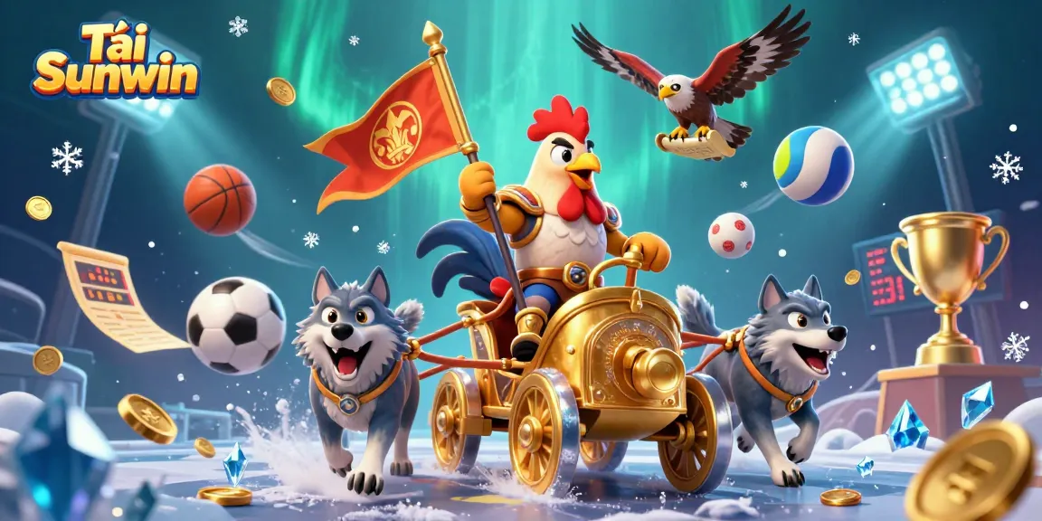 Tải Sunwin by delving into a rich 3D illustration showcasing a cartoon rooster warlord leading a gambling adventure with dynamic sports elements.