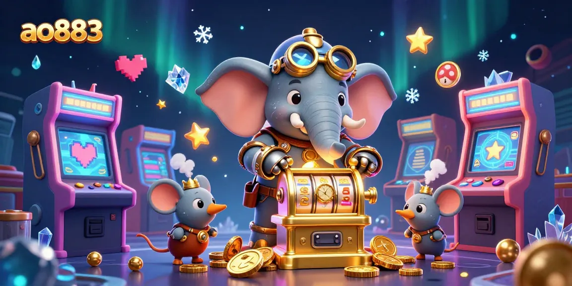 Engage with the thrill of ao883's slot machine action, featuring vibrant characters and casino elements.