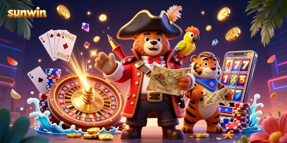Join the sunwin pirate captain bear and fierce tiger in a thrilling casino adventure.